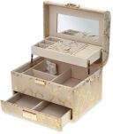 Monnari elegantní kufřík na šperky kosmetiku se zrcátkem organizér kosmetická šperkovnice – béžový se zlatou barvou - 3