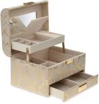 Monnari elegantní kufřík na šperky kosmetiku se zrcátkem organizér kosmetická šperkovnice – béžový se zlatou barvou - 2