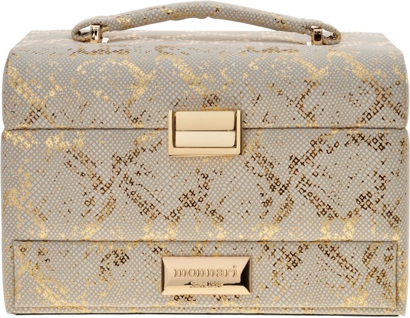 Monnari elegantní kufřík na šperky kosmetiku se zrcátkem organizér kosmetická šperkovnice – béžový se zlatou barvou