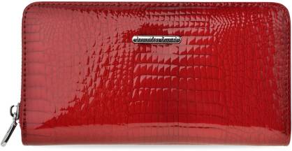 Velká lakovaná dámská peněženka na zips objemná peněženka kožená krokodýlí - červená