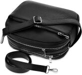 Klasická pošťácká taška malá kabelka přes rameno s koženým páskem - černá - 3