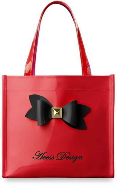 Lakovaná dámská tote bag s mašlí - červená
