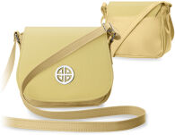 Stylová dámská kabelka listonoška s ozdobnou klopou - lakovaná žlutá - 5