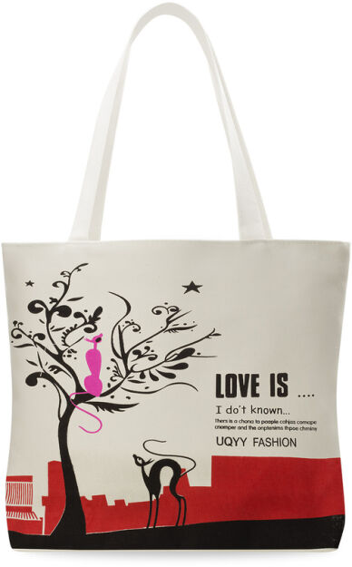 Plátěná eko taška shopper teen různé vzory béžová love is