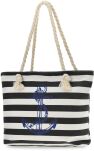Velká plážová taška námořnická pruhovaná taška na zip z ekologického plátna - bílá s černou  - 2
