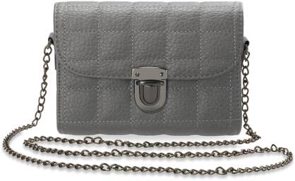 Prošívaná dámská kabelka listonoška kufřík s řetízkem šedý