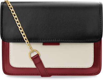 Malá dámská kabelka v retro stylu, klasická barevná listonoška zavěšená na řetízku - černá-bordó