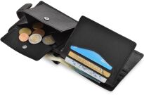 Kožená peněženka pánská horizontální elegantní peněženka z přírodní kůže se zapínáním rozkládací RFID - černá - 5