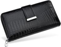 Velká lakovaná peněženka dvojitá kožená portmonka - černá - 2