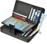 Velká lakovaná peněženka dvojitá kožená portmonka - černá - 5