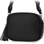 Dámská kožená kabelka crossbody s dlouhým širokým popruhem a třásněmi - černá - 2