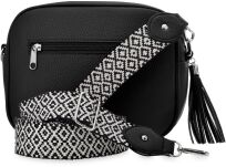 Dámská kožená kabelka crossbody s dlouhým širokým popruhem a třásněmi - černá - 4