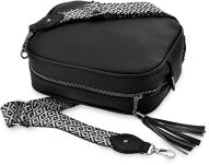 Dámská kožená kabelka crossbody s dlouhým širokým popruhem a třásněmi - černá - 3