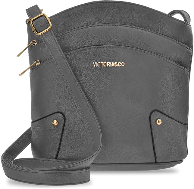Prostorná městská crossbody kabelka s kapsami - grafitová