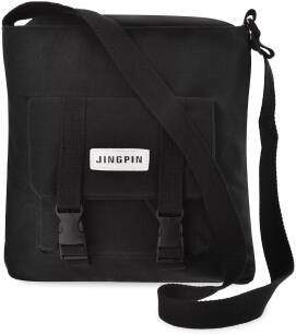 Volná plátěná dámská taška velká lenová listonoška městská taška shopperka s kapsičkou - černá