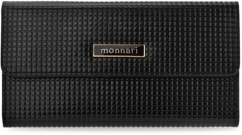 Monnari elegantní lakovaná dámská velká kožená peněženka s vyraženým 3d vzorem + dárková krabička - černá