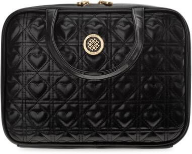 Monnari velký elegantní kosmetický kufřík s logem prošívaný prostorný rozšiřitelný cestovní kosmetický kufřík - černý