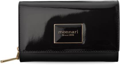 Exkluzivní lakovaná dámská peněženka MONNARI se zapínáním na zip a patentku prostorná lakovaná kabelka - černá