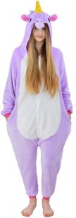 PYŽAMO KIGURUMI JEDNODÍLNÝ KOSTÝM S KAPUCÍ – FIALOVÝ JEDNOROŽEC