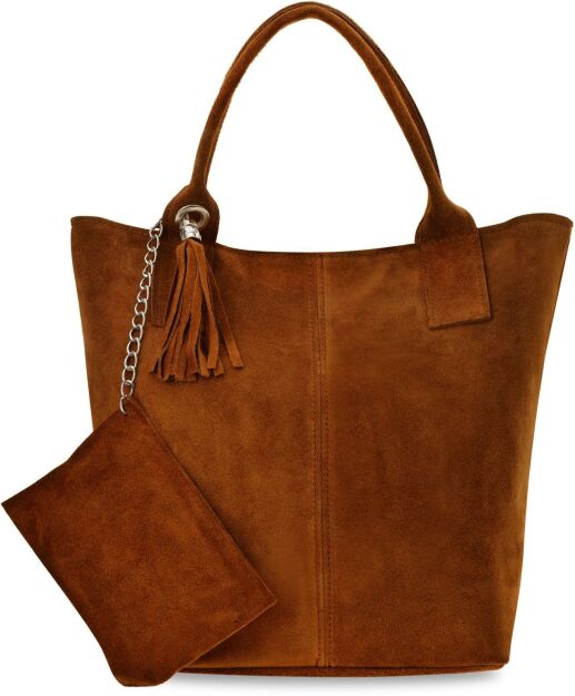 Italská kožená dámská taška pojemná velká kabelka boho semišová taška s přívěskem třásněmi