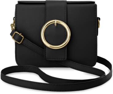 Elegantní dámská kabelka listonoška kufřík s popruhem a ozdobným zapínáním - černá 