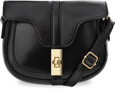 Malá dámská kabelka půlkruhová retro listonoška s popruhem a klopou - černá