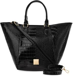Lakovaná dámská kabelka monnari velký trapézový kufřík shopper s reliéfním vzorem kůže croco - černá