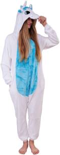 Pyžamo kigurumi jednodílný kostým s kapucí – bílo-modrý pegas 