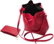 Módní dámská kabelka pytel se stahovací šňůrkou + kosmetická kapsička - tmavě modrá  - 3