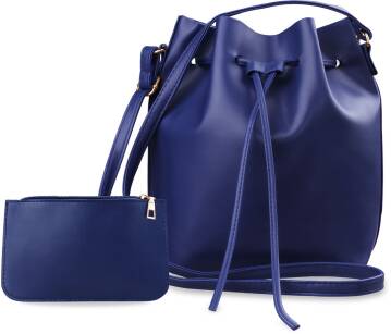 Módní dámská kabelka pytel se stahovací šňůrkou + kosmetická kapsička - tmavě modrá 