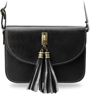 Objemná dámská kabelka listonoška s třásněmi na přívěsku černá