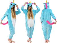 Pyžamo kigurumi overal onesie kostým s kapucí – světle modrý jednorožec - 4