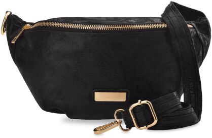 Elegantní dámská ledvinka semišová klasická crossbody taška - černá