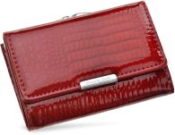 Malá elegantní kožená portmonka lakovaná dámská peněženka s rfid ochranou - červená - 2