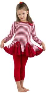 Dívčí šaty tunika proužkovaná s volánkem - červená