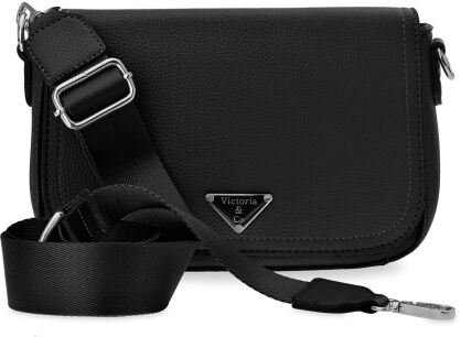 VICTORIA&CO klasická crossbody postbag prostorná pevná dámská kabelka s širokým látkovým popruhem - černá