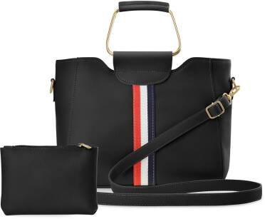 Dámská módní kabelka listonoška shopper kufřík s prošitím + malá kosmetická taštička - černá