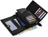 Prostorná kožená dámská peněženka na zip s velkou měkkou peněženkou z pravé kůže s rfid zabezpečením - černá - 3