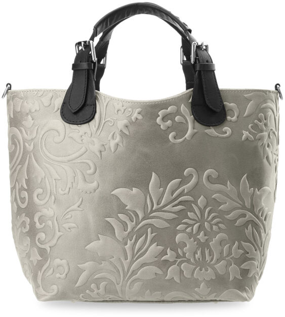 Jedinečná dámská kabelka z přírodní kůže s ražením šedý