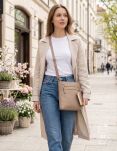 Elegantní dámská crossbody kabelka listonoška s kapsami klasická malá přes rameno – béžová - 6