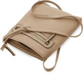 Elegantní dámská crossbody pošťácká kabelka s kapsami, klasická malá přes rameno - béžová - 3