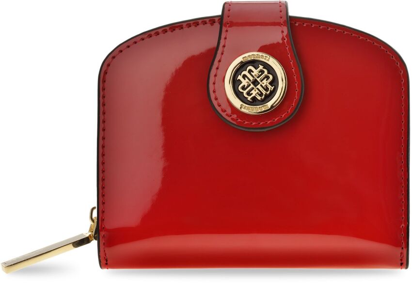 Monnari malá dámská peněženka elegantní lakovaná třídílná peněženka podkova se zipem a kapsami na patentky - červená