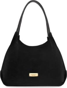 Semišová taška monnari prostorný vak volná dámská taška typu shopper přes rameno - černá