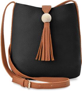 Dvoubarevná dámská kabelka taška se střapci v boho stylu - černý-hnědá