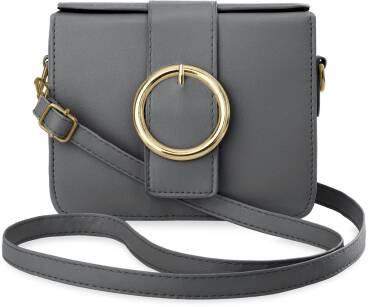 Elegantní dámská kabelka listonoška kufřík s popruhem a ozdobným zapínáním - šedý