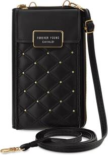 Cavaldi malá dámská kabelka peněženka pouzdro na telefon 2v1 prošívaná mini kabelka s cvočky - černá