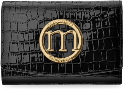 Monnari kožená dámská peněženka se vzorem krokodýlí kůže elegantní kabelka s klopou a logem v elegantní dárkové krabičce - černá