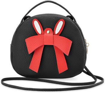 Krásná dívčí kabelka malý kufřík listonoška pro mládež s 3d mašlí - černá