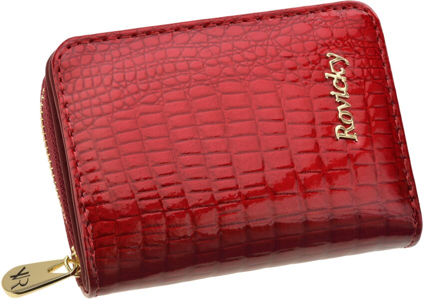Lakovaný elegantní dámský peněženka Rovicky malá kožená peněženka RFID - červená