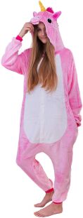 Pyžamo kigurumi jednodílný kostým s kapucí – růžový jednorožec 